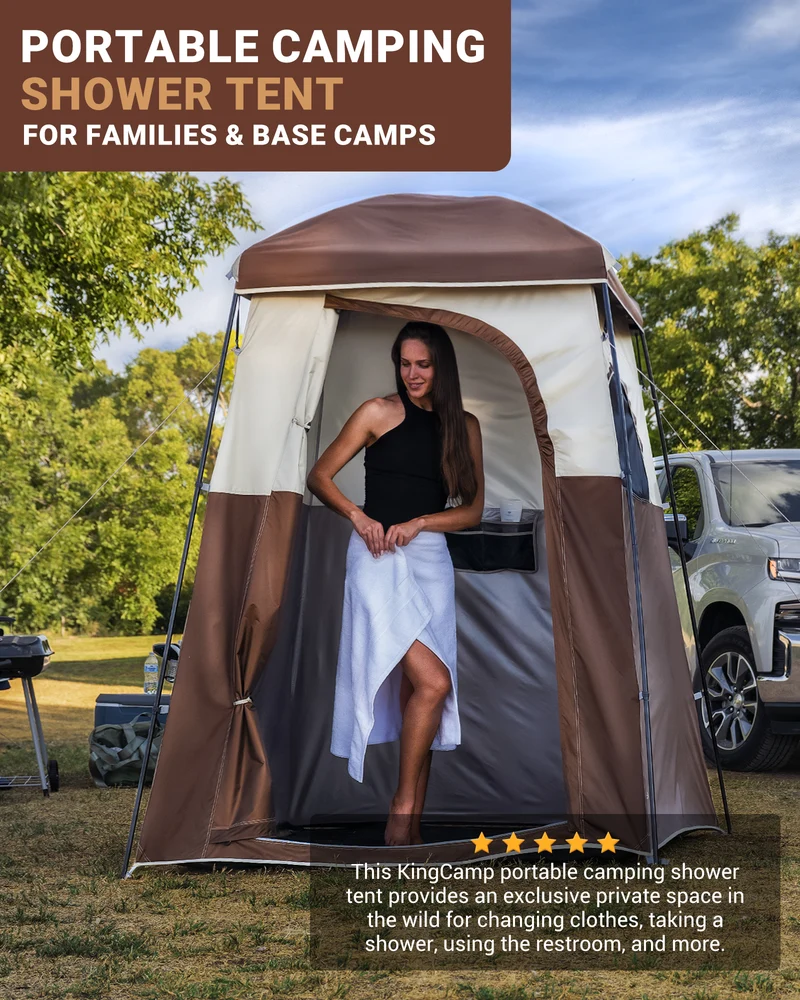 KingCamp MARASUSA Single Privacy Shelter with 20L Solar Shower Bag | Camping Shower Tent, UPF50+ Sun Protection, Portable Outdoor Shower Kit