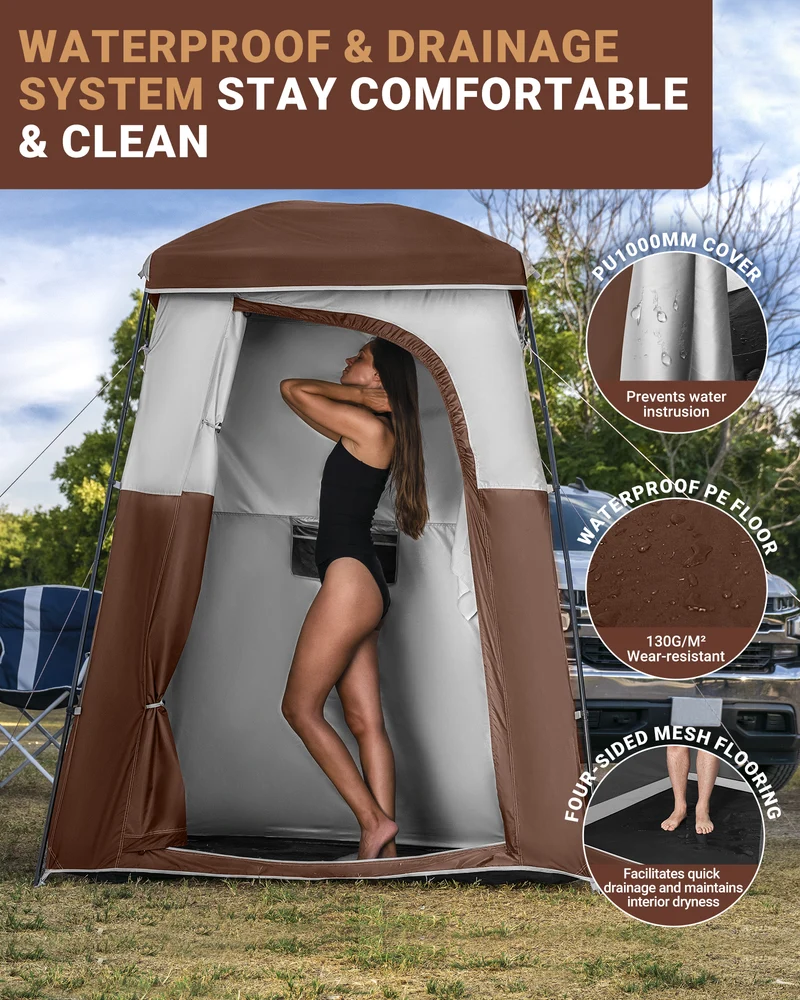 KingCamp MARASUSA Single Privacy Shelter with 20L Solar Shower Bag | Camping Shower Tent, UPF50+ Sun Protection, Portable Outdoor Shower Kit