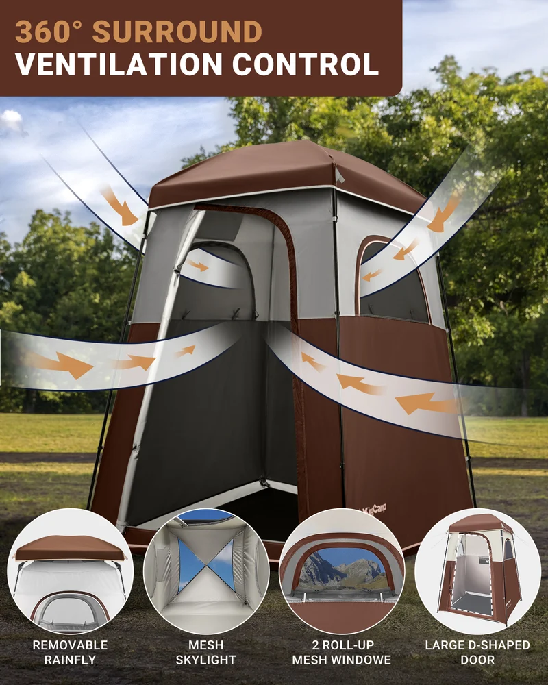 KingCamp MARASUSA Single Privacy Shelter with 20L Solar Shower Bag | Camping Shower Tent, UPF50+ Sun Protection, Portable Outdoor Shower Kit