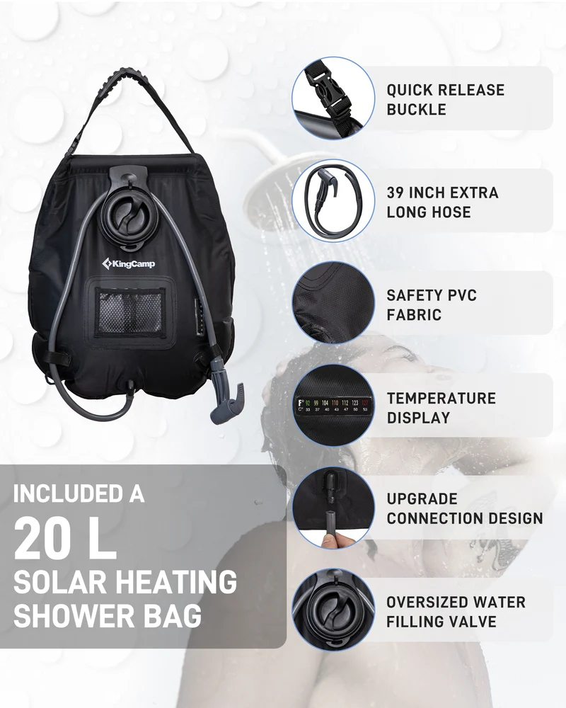 KingCamp MARASUSA Single Privacy Shelter with 20L Solar Shower Bag | Camping Shower Tent, UPF50+ Sun Protection, Portable Outdoor Shower Kit