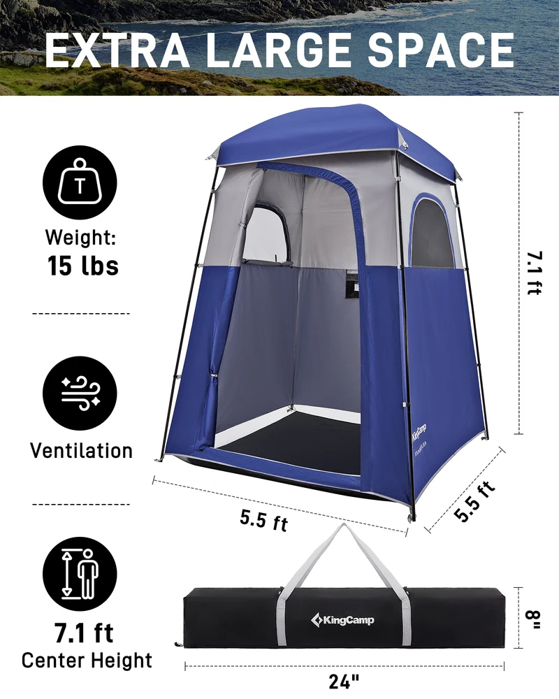 KingCamp MARASUSA Single Privacy Shelter with 20L Solar Shower Bag | Camping Shower Tent, UPF50+ Sun Protection, Portable Outdoor Shower Kit