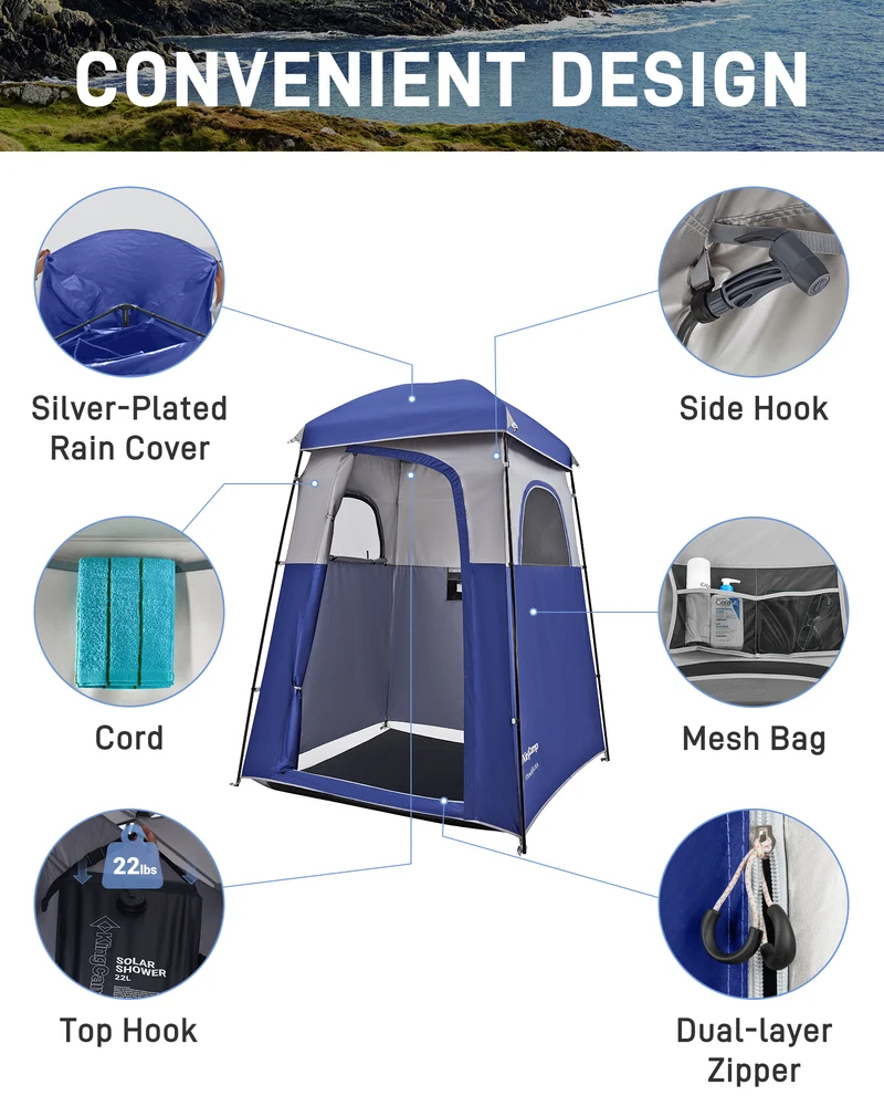 KingCamp MARASUSA Single Privacy Shelter with 20L Solar Shower Bag | Camping Shower Tent, UPF50+ Sun Protection, Portable Outdoor Shower Kit
