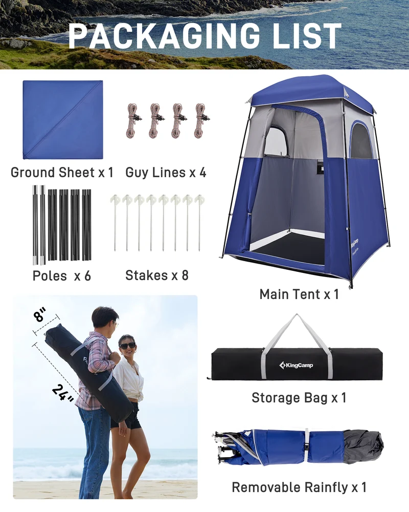 KingCamp MARASUSA Single Privacy Shelter with 20L Solar Shower Bag | Camping Shower Tent, UPF50+ Sun Protection, Portable Outdoor Shower Kit