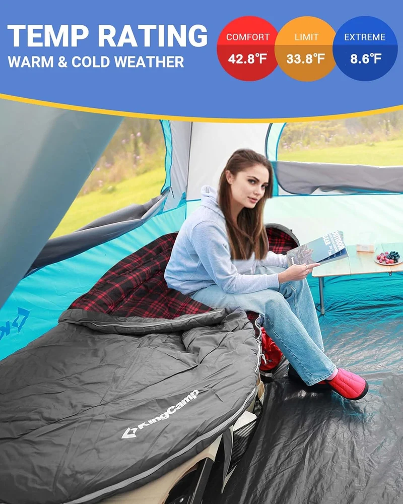 KingCamp FREESPACE 250 3-Season Plus Size Flannel Sleeping Bag