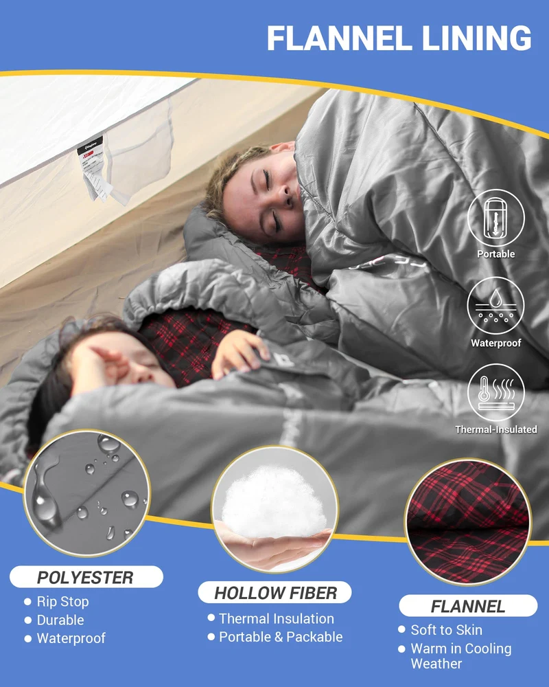 KingCamp FREESPACE 250 3-Season Plus Size Flannel Sleeping Bag