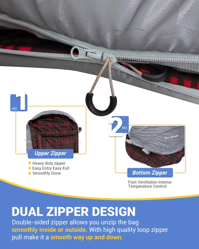 KingCamp FREESPACE 250 3-Season Plus Size Flannel Sleeping Bag