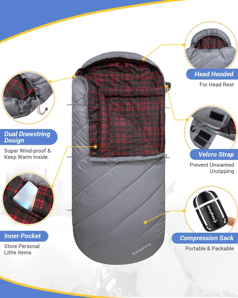KingCamp FREESPACE 250 3-Season Plus Size Flannel Sleeping Bag