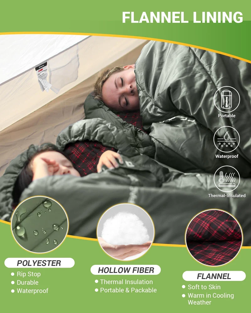KingCamp FREESPACE 250 3-Season Plus Size Flannel Sleeping Bag