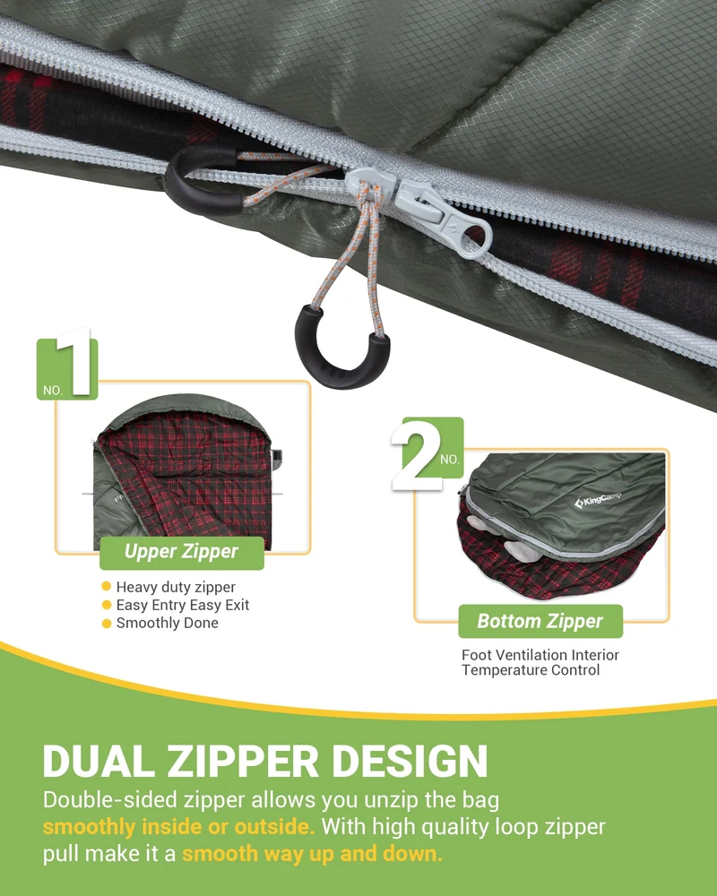 KingCamp FREESPACE 250 3-Season Plus Size Flannel Sleeping Bag