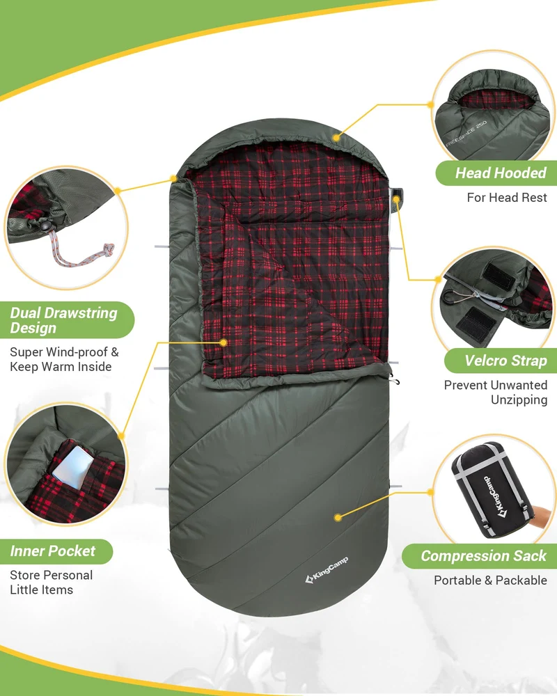 KingCamp FREESPACE 250 3-Season Plus Size Flannel Sleeping Bag