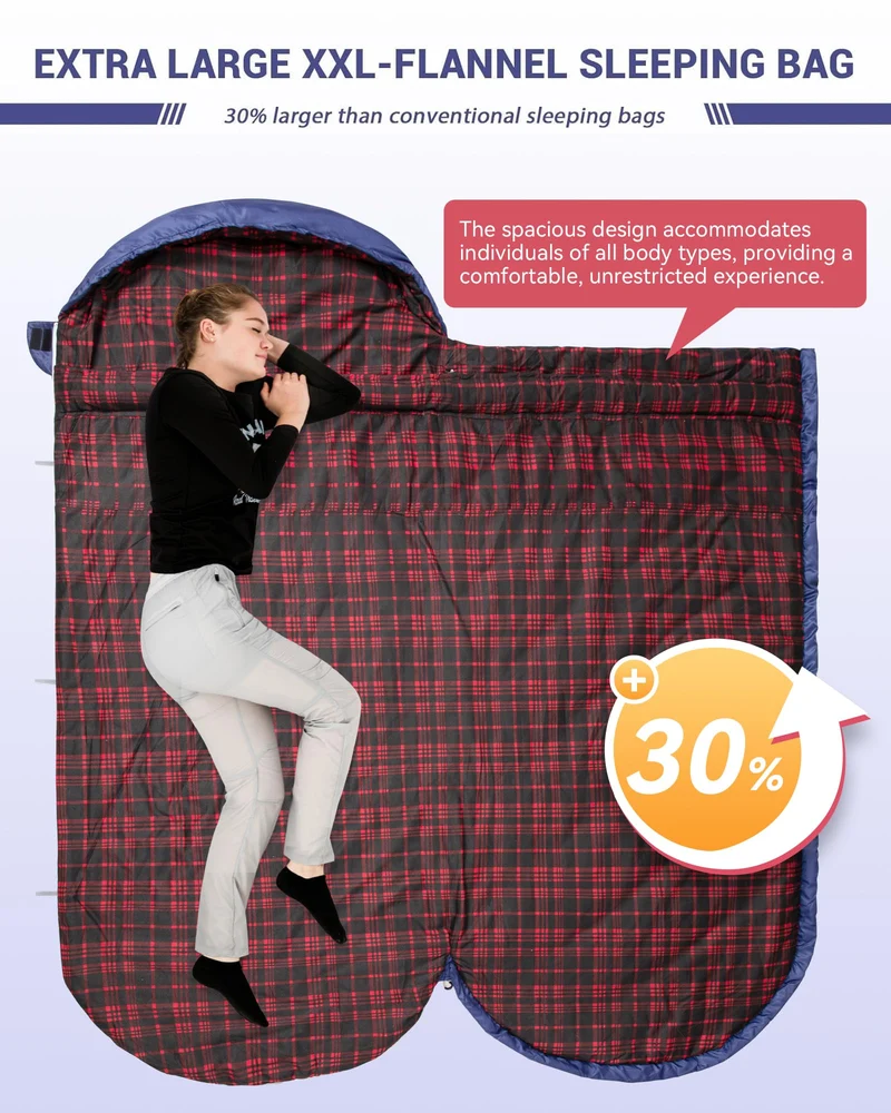 KingCamp FREESPACE 250 3-Season Plus Size Flannel Sleeping Bag