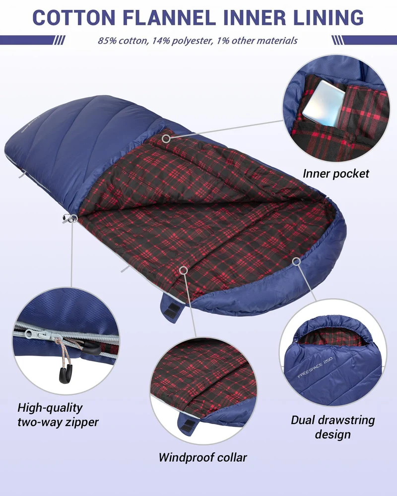 KingCamp FREESPACE 250 3-Season Plus Size Flannel Sleeping Bag