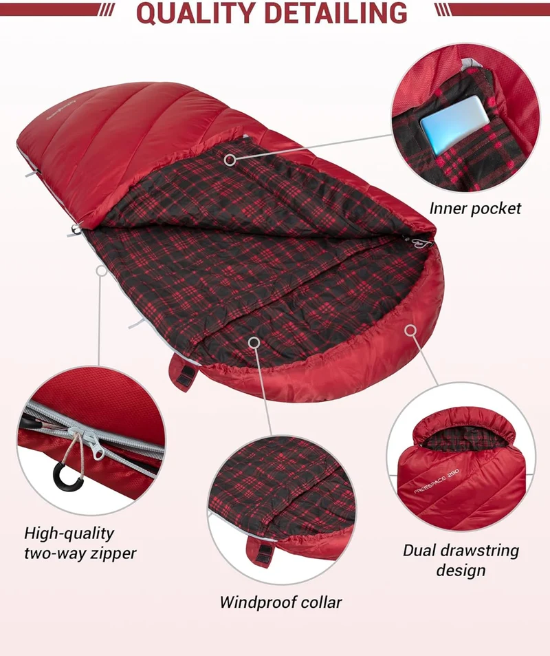 KingCamp FREESPACE 250 3-Season Plus Size Flannel Sleeping Bag