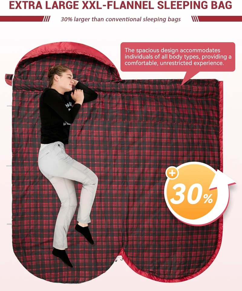 KingCamp FREESPACE 250 3-Season Plus Size Flannel Sleeping Bag