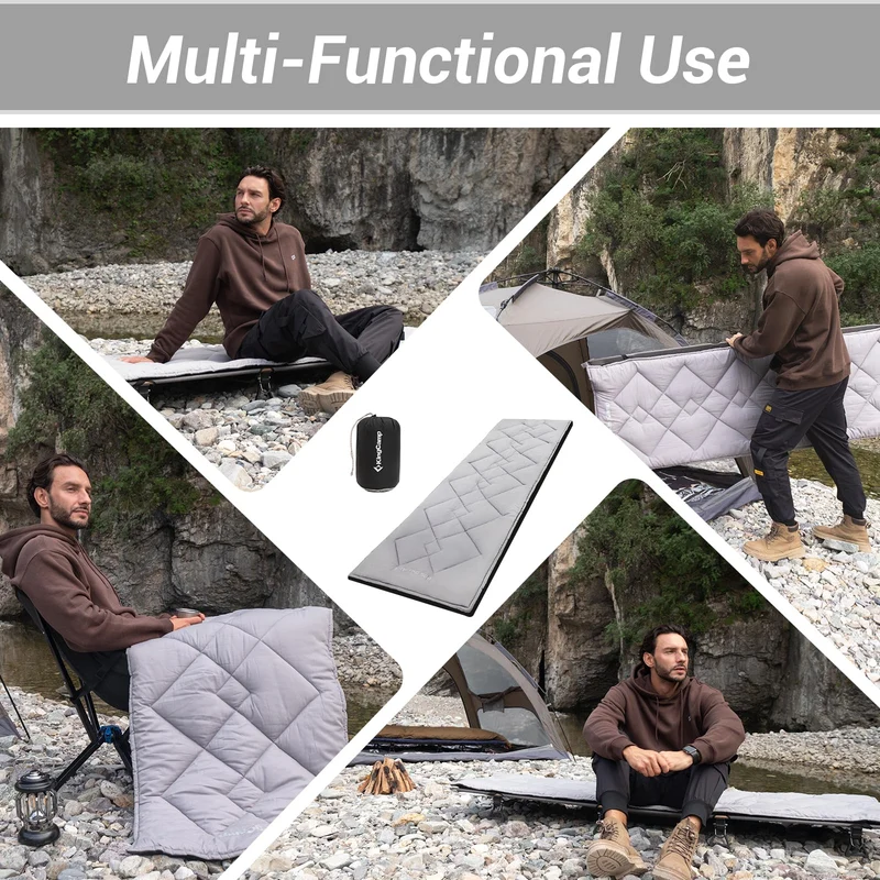 KingCamp CAMP PAD 350 Quilted Camping Cot Pad, Lightweight Padded Sleeping Mat with Elastic Straps, Machine Washable, 75" x 25"