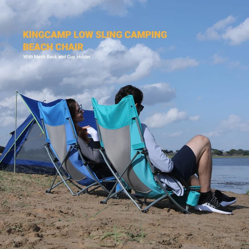 KingCamp Low Back Lightweight Strong Stable Folding Beach Chair 2-piece Set