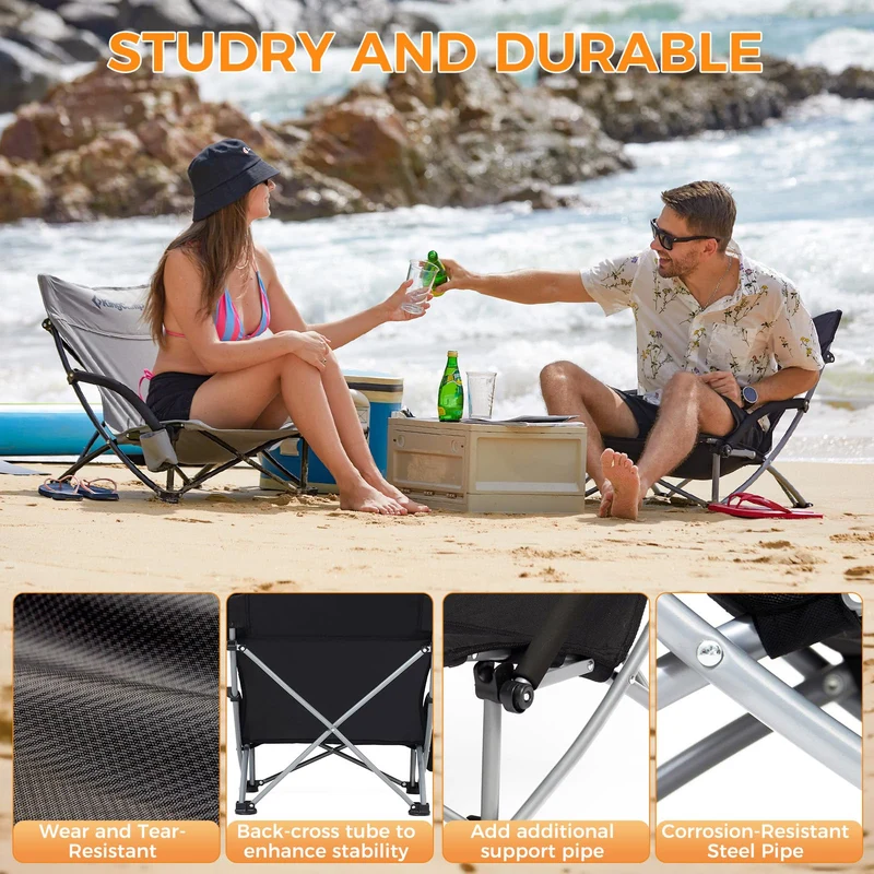 KingCamp Low Back Lightweight Strong Stable Folding Beach Chair 2-piece Set