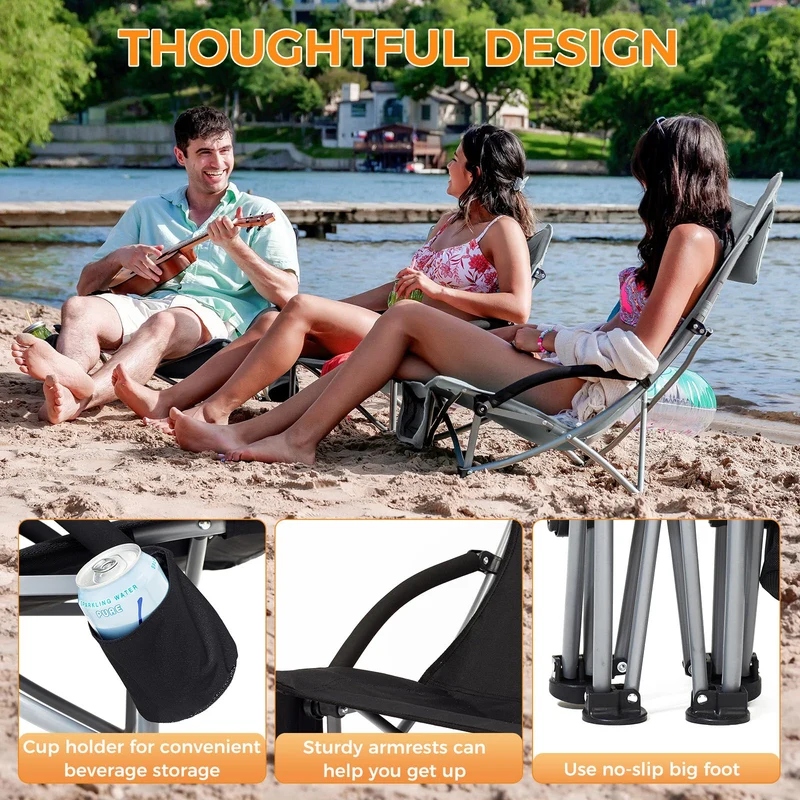 KingCamp Low Back Lightweight Strong Stable Folding Beach Chair 2-piece Set
