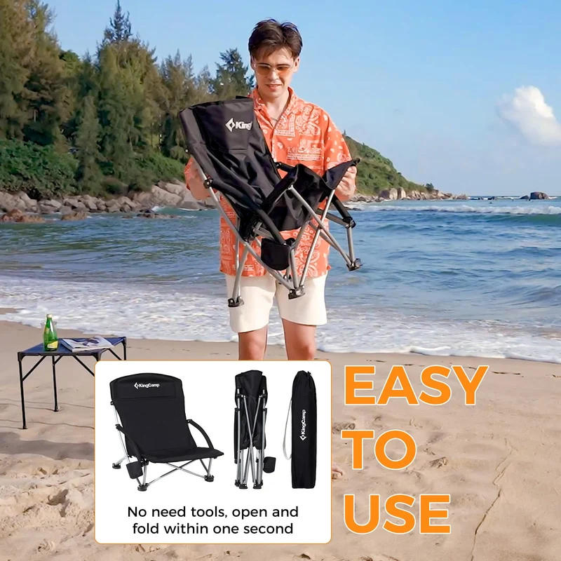 KingCamp Low Back Lightweight Strong Stable Folding Beach Chair 2-piece Set