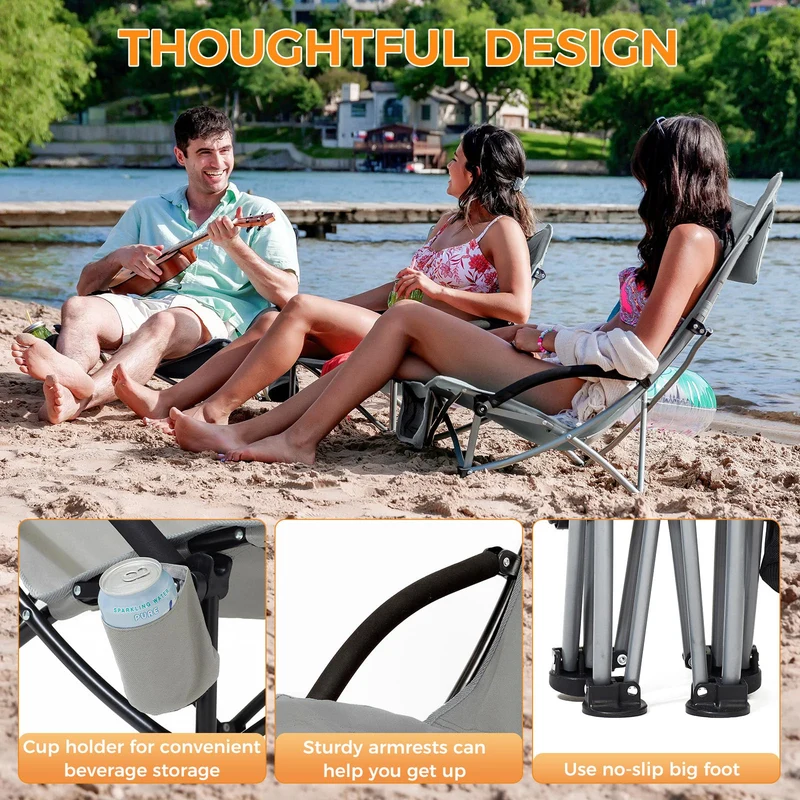 KingCamp Low Back Lightweight Strong Stable Folding Beach Chair 2-piece Set