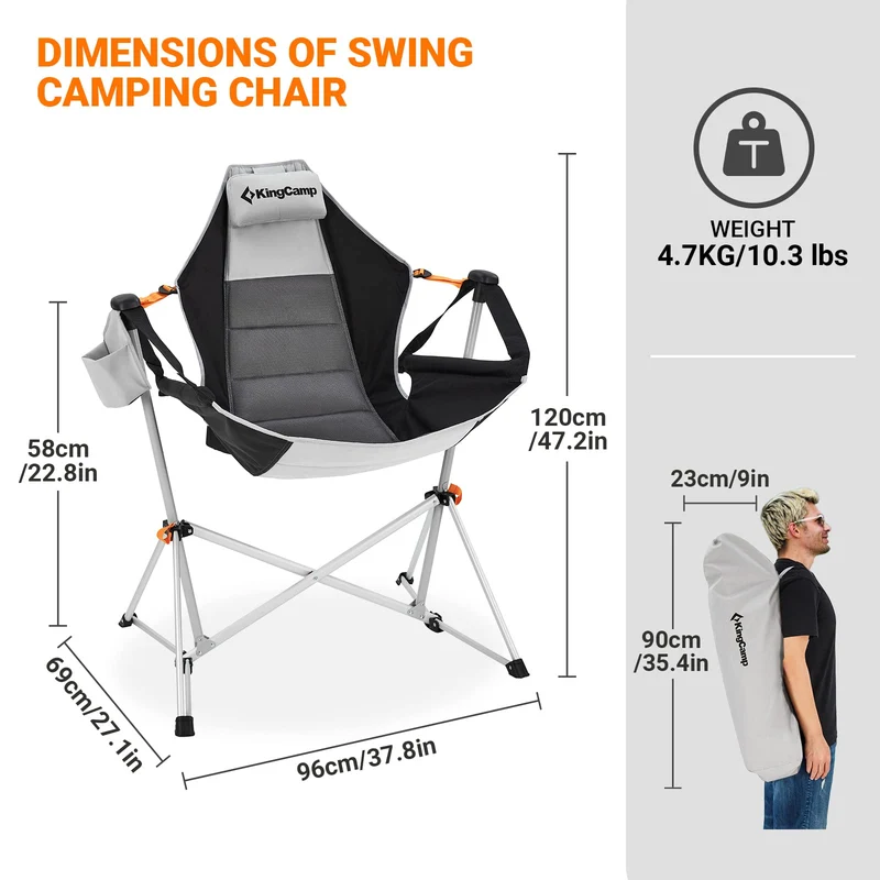 KingCamp Portable Swing Recliner Chair with Pillow ORCHID C10 Hammock Camping Chair