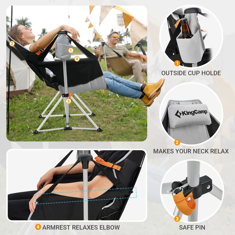 KingCamp Portable Swing Recliner Chair with Pillow ORCHID C10 Hammock Camping Chair