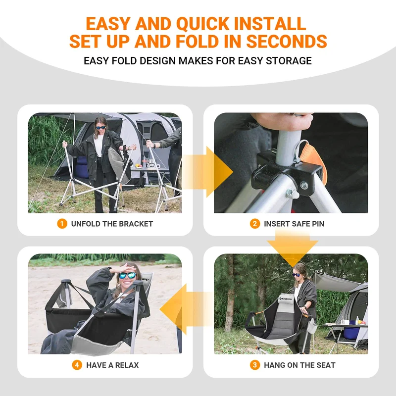 KingCamp Portable Swing Recliner Chair with Pillow ORCHID C10 Hammock Camping Chair