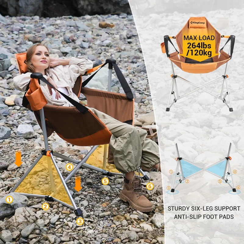 KingCamp Portable Swing Recliner Chair with Pillow ORCHID C10 Hammock Camping Chair