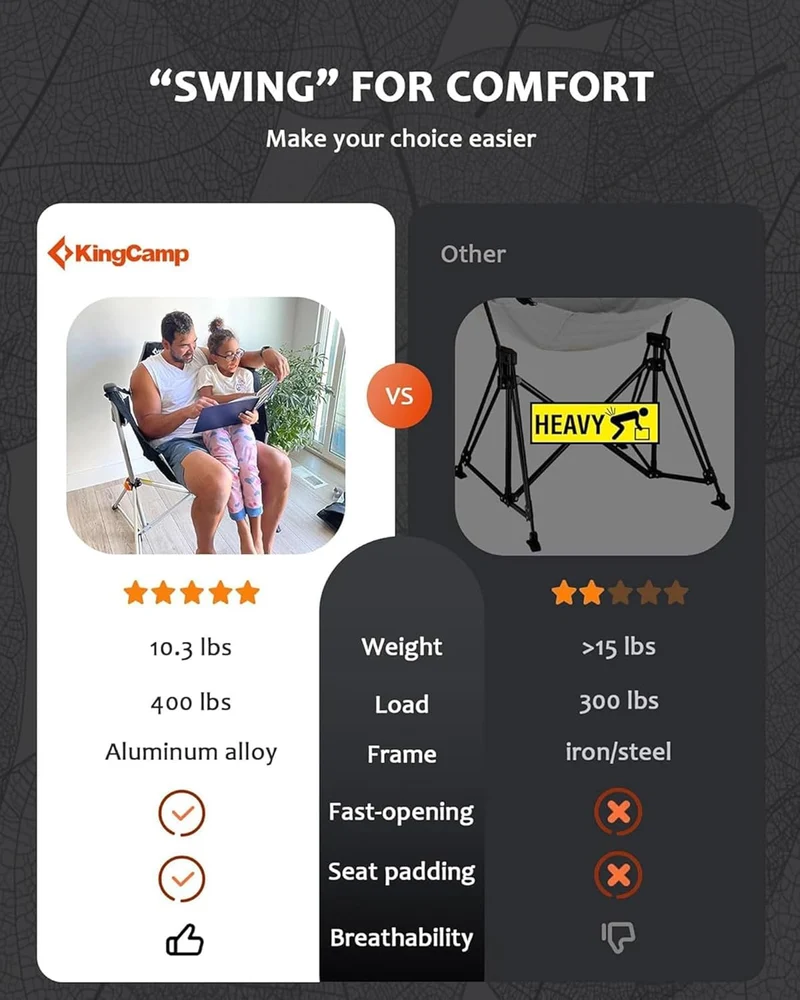 KingCamp Portable Swing Recliner Chair with Pillow ORCHID C10 Hammock Camping Chair