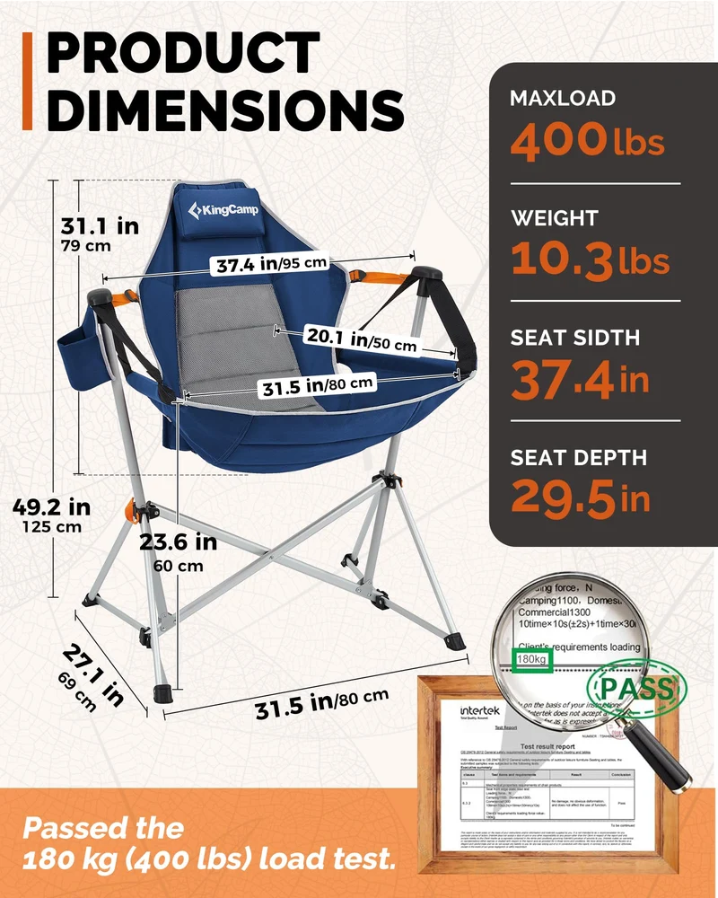 KingCamp Portable Swing Recliner Chair with Pillow ORCHID C10 Hammock Camping Chair