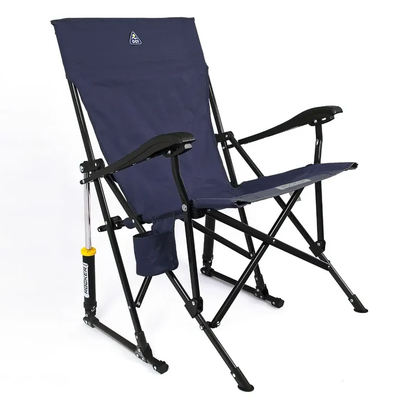 GCI Roadtrip Rocker Folding Campsite Rocking Chair - Navy Topo