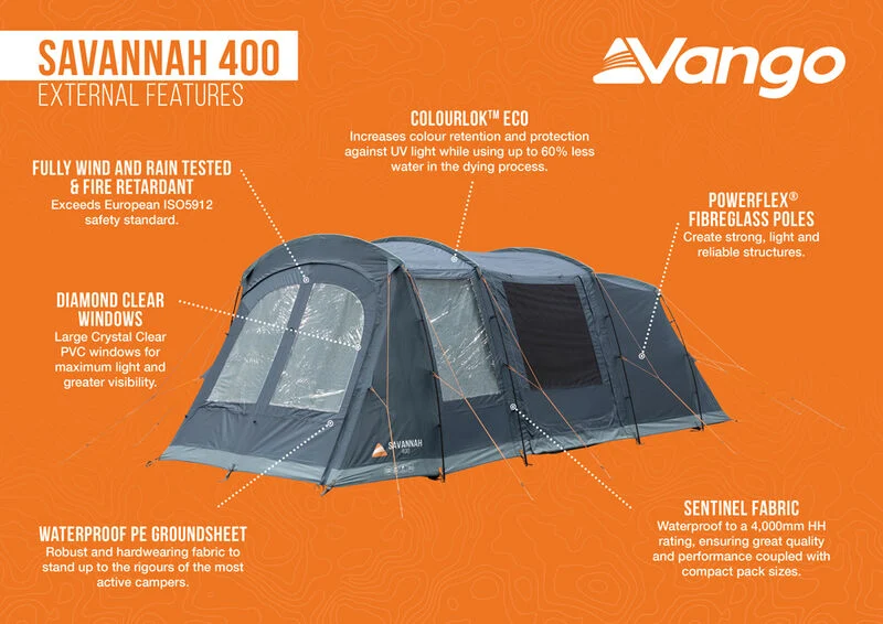 Vango Savannah 400 4-Person Tent Package (Footprint Included)
