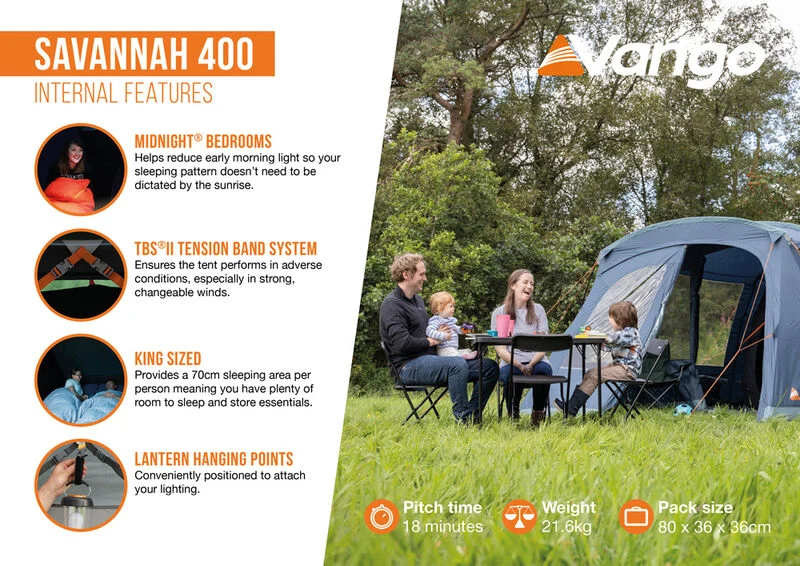 Vango Savannah 400 4-Person Tent Package (Footprint Included)