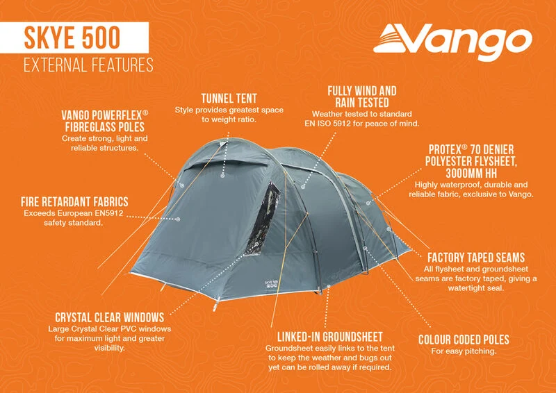 Vango Skye 500 5 Person Tent - Deep Blue