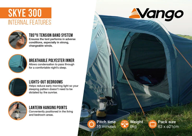Vango Skye 300 3 Person Tent - Deep Blue