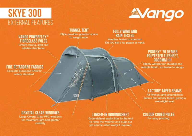 Vango Skye 300 3 Person Tent - Deep Blue