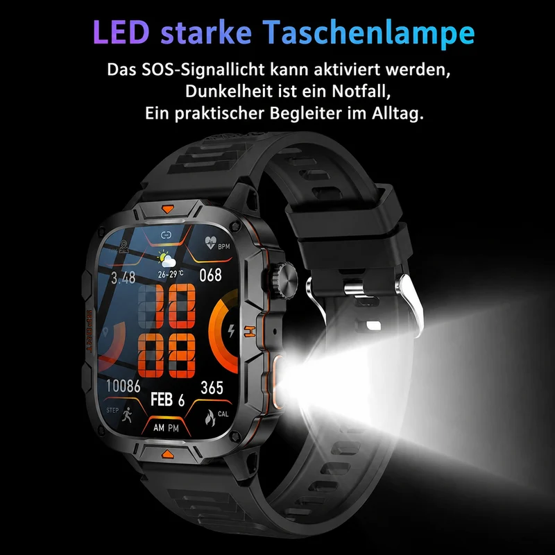 Robuste Bluetooth-Smartwatch mit Gesundheitsmonitoring & IP68-Schutz