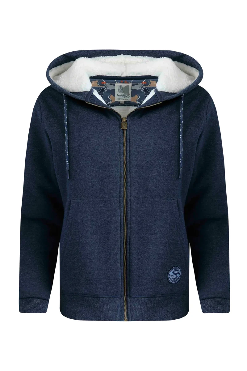 Weird Fish Sevanna Eco Borg Lined Jersey Hoodie - Navy