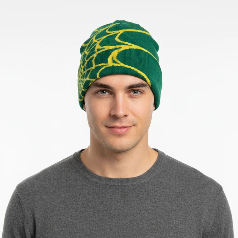 Warme Strickmütze mit Spinnennetz-Print für Damen & Herren