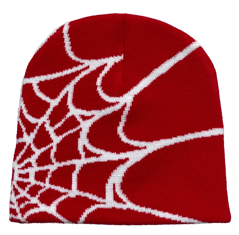 Warme Strickmütze mit Spinnennetz-Print für Damen & Herren