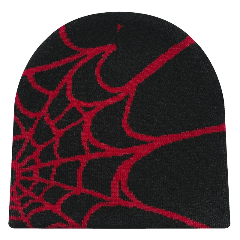Warme Strickmütze mit Spinnennetz-Print für Damen & Herren