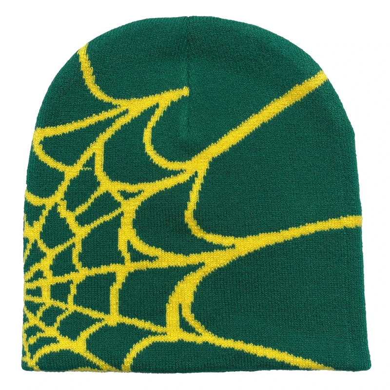 Warme Strickmütze mit Spinnennetz-Print für Damen & Herren