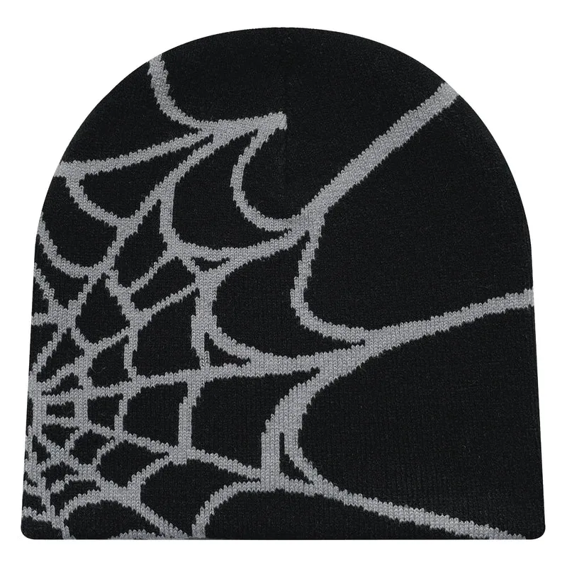 Warme Strickmütze mit Spinnennetz-Print für Damen & Herren