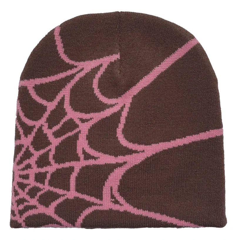 Warme Strickmütze mit Spinnennetz-Print für Damen & Herren