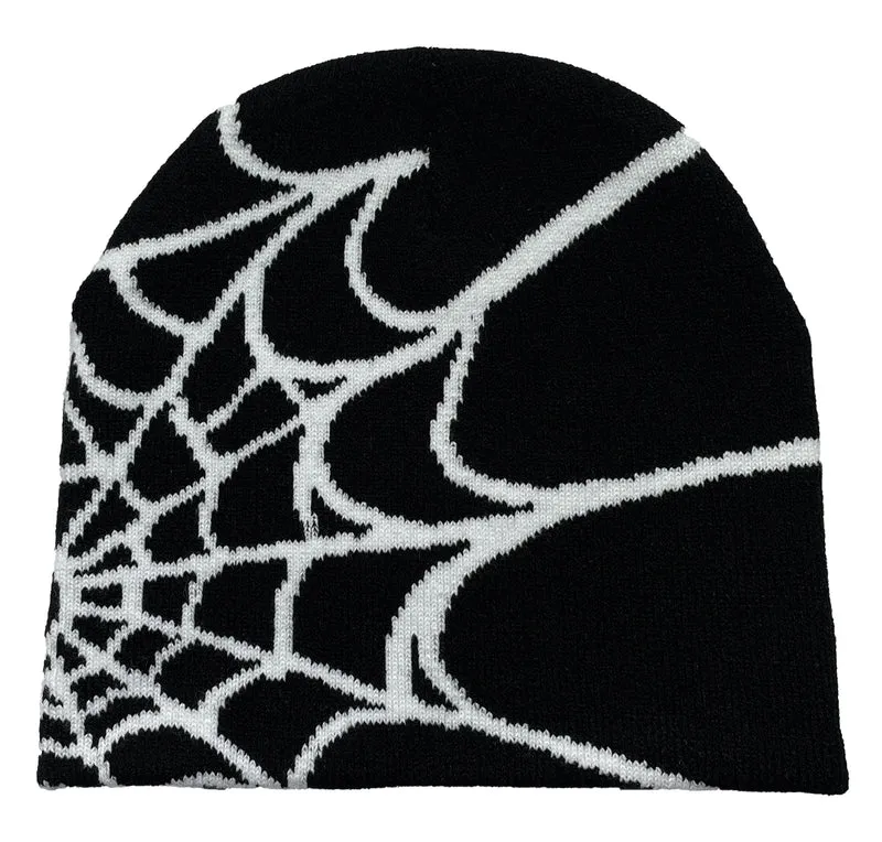Warme Strickmütze mit Spinnennetz-Print für Damen & Herren