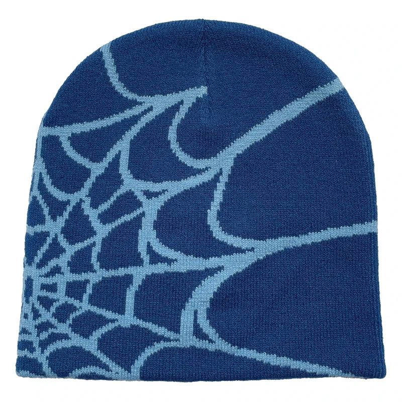 Warme Strickmütze mit Spinnennetz-Print für Damen & Herren