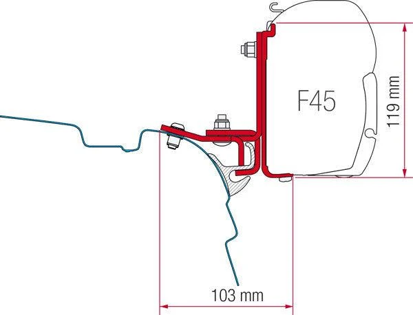 Fiamma F45 S Adaptor 98655-627 - VW T5 Transporter with Brandrup Top Rail