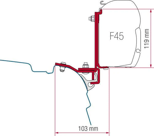 Fiamma F45 S Adaptor 98655-590 - VW T5 Transporter with Reimo Top Rail