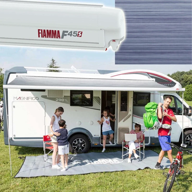 Fiamma F45S Motorhome Awning Polar White Casing / Royal Blue Fabric