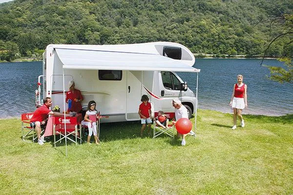Fiamma F45S Motorhome Awning Polar White Casing / Royal Blue Fabric